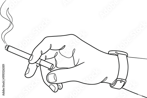 Hand Holding Cigarette Line Art Illustration with Minimal Style