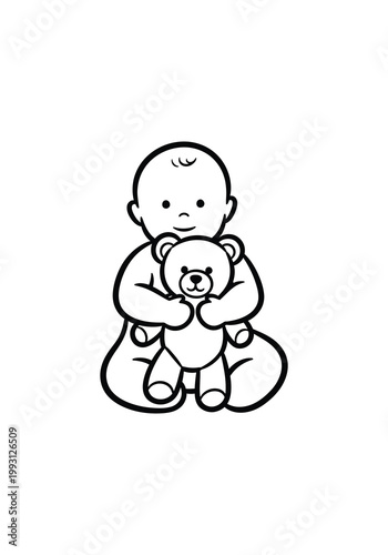 A baby sitting with a teddy bear