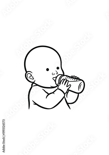 A baby sitting and drinking from a bottle