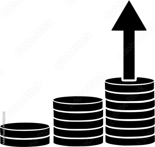 Rising Coin Stacks with Upward Growth Arrow Silhouette