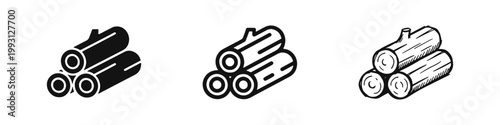 Stack of Firewood Logs Icon Set - Wood Energy Fuel and Forestry Symbol