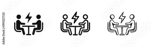 Conflict and Discussion Meeting Icon Set - Brainstorming Energy and Clashing Ideas Concept