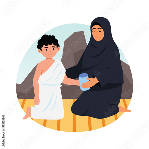 Child and mother pilgrim vector concepts illustration eps file
