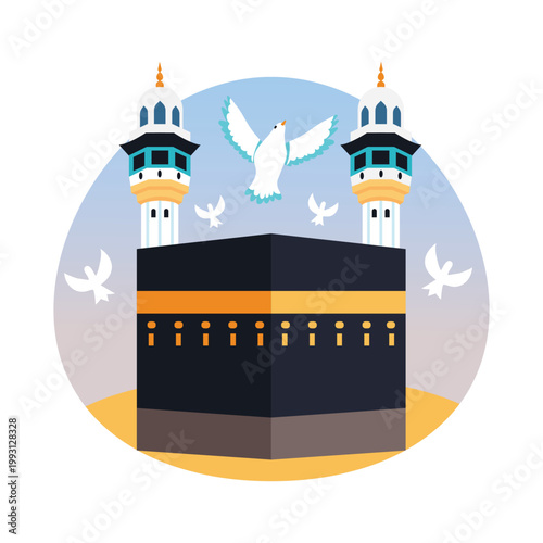 Birds flying over Kabba vector concepts illustration eps file