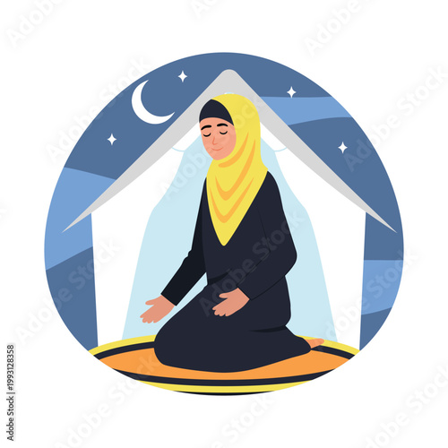 A woman in mina tent  vector concepts illustration eps file