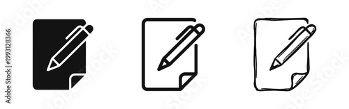 Document and Pen Icon Set - Writing, Note Taking, and Editing Concept