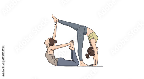 Two women in yoga poses together.