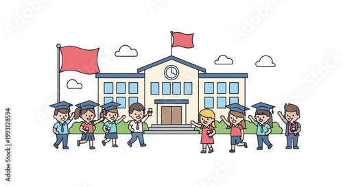 Children Wearing Graduation Caps Diplomas.