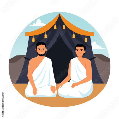 Pilgrims resting at mina tent vector concepts illustration eps file