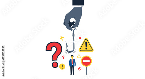 Businessman with question marks and signs.