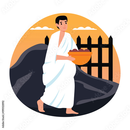 Hajj pilgrim carrying dates vector concepts illustration eps file