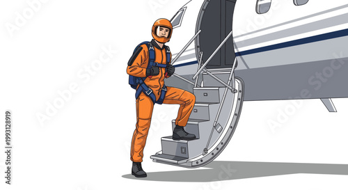 Skydiver prepares for jump from private jet