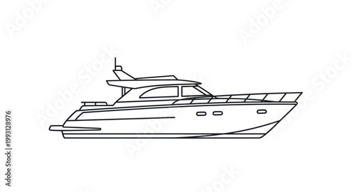 Line art drawing of a modern luxury yacht