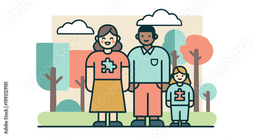 Diverse family portrait celebrating autism awareness and inclusion in the community