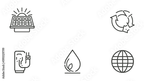 Green Energy and Environmental Symbols: A minimalist visual narrative presents icons of clean energy and environmental sustainability, encouraging viewers to contemplate our planet's future