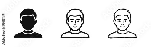 Avatar man icon set. Male user profile symbols. Human face silhouettes.