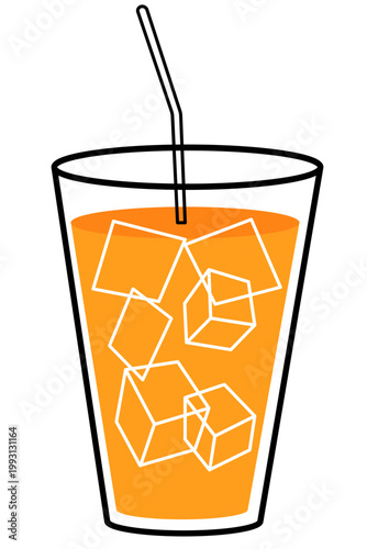 A simple vector illustration of a glass of Thai iced tea with ice cubes and a straw. This refreshing beverage icon represents Thai cuisine, popular street food drinks, and beverage menus.