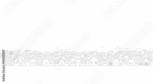 Suburban Neighborhood Line Art Illustration, Urban Sprawl and Real Estate Concept with Simple House Outlines on White Background