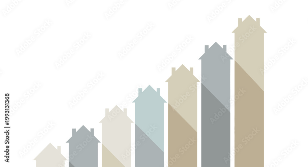Fototapeta premium Rising Real Estate Market Growth Chart with House Icon Bars Representing Increasing Property Values and Housing Investment Trends