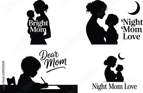 Mother and child silhouettes collection for family and love concepts with parent child, mom love