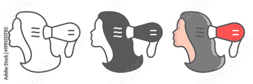 Blow dry line icon, hairdresser and blowdryer, hair dryer sign, vector graphics, a linear pattern on a white background.