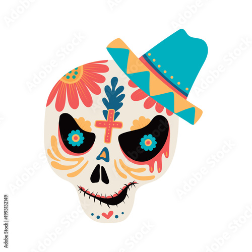 Day of the dead skull with hat