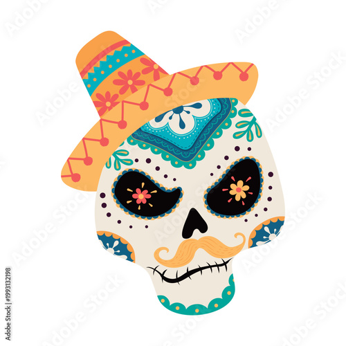 Day of the dead skull with hat