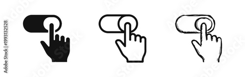 Toggle Switch Hand Click Icon Set - Activate Button Symbols in Solid Outline and Hand Drawn Styles
