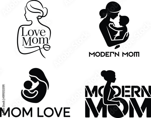 Mother and child love and modern mom silhouettes with text parent child family love parental love