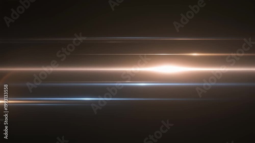 Abstract horizontal lens flares and streaks of warm and cool light across a dark background, central bright glow, cinematic energy