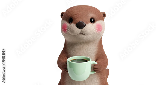 Cute Otter Holding a Coffee Cup