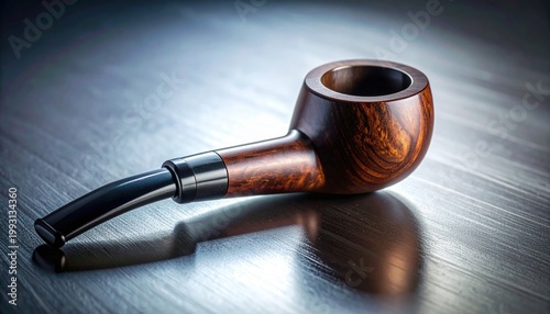 A Richly Grained Wooden Tobacco Pipe Resting on a Textured Surface