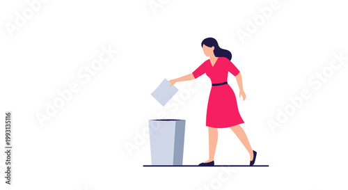 Woman discarding paper in trash bin
