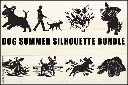 Dog Summer Silhouette Bundle Black Icons Set