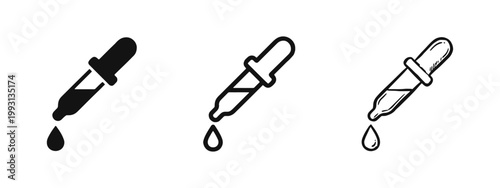Medical Dropper Pipette Icon Set with Liquid Drop for Science Laboratory Research