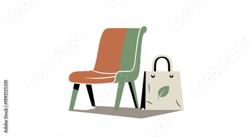 Modern chair and eco friendly reusable shopping bag illustration