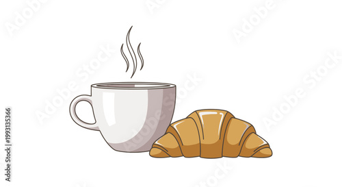 Hot Coffee and Fresh Croissant for a Morning Breakfast.