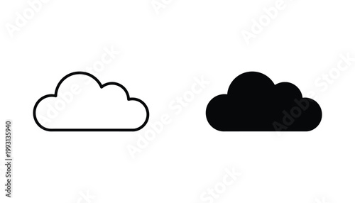 Cloud shape vector icon in outline and solid styles for weather design and digital interface elements