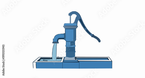 Classic Blue Manual Hand Water Pump Vector Illustration