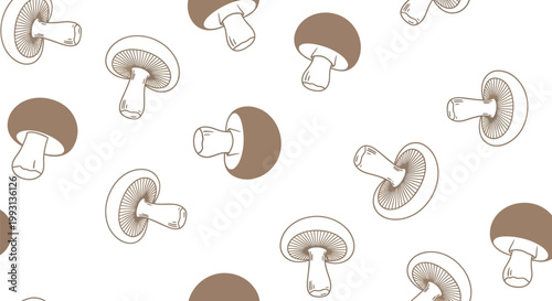 Seamless mushroom pattern with flat design outline illustration. Edible fungi art.