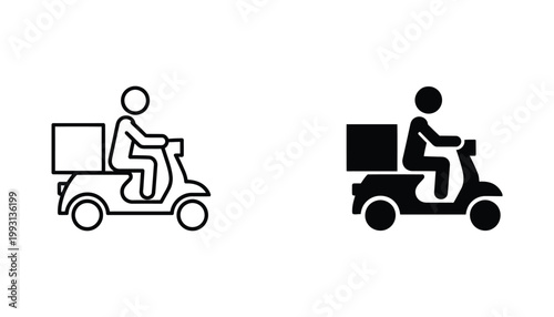 Food delivery service icon with scooter and package for restaurant logistics and courier operations