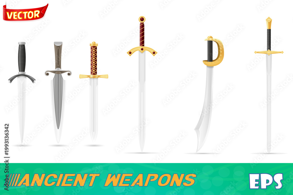 Obraz premium ancient battle weapons stock set icons vector illustration