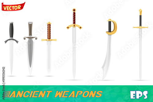 ancient battle weapons stock set icons vector illustration