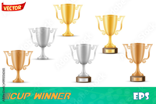 cup winner gold silver bronze stock set icons vector illustration