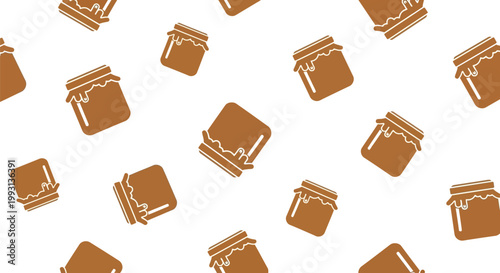 Seamless pattern of honey jars in flat design, sweet food background vector illustration
