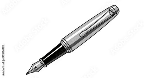 Elegant classic fountain pen illustration on a white background