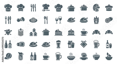 Set of culinary and cooking food icons for restaurant menu design