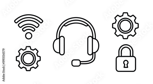 Technical support, network security, and data protection icons