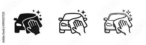 Hand Cleaning and Wiping Car Icon Set for Car Wash and Automotive Maintenance Services