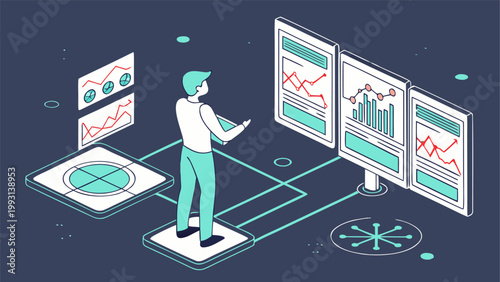 3D isometric visualization of AI workflow with creative processes.